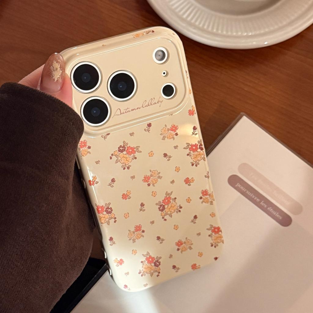 Warm orange small floral Apple 17 phone case suitable for iPhone 16 Pro Max, 15 anti-drop, 13 soft case, 14 gentle, 12