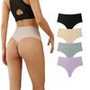 Women High Waisted Seamless Thongs Control Solid Color Breathable Tummy Panties Stretch Ladies Ice Silk Brief