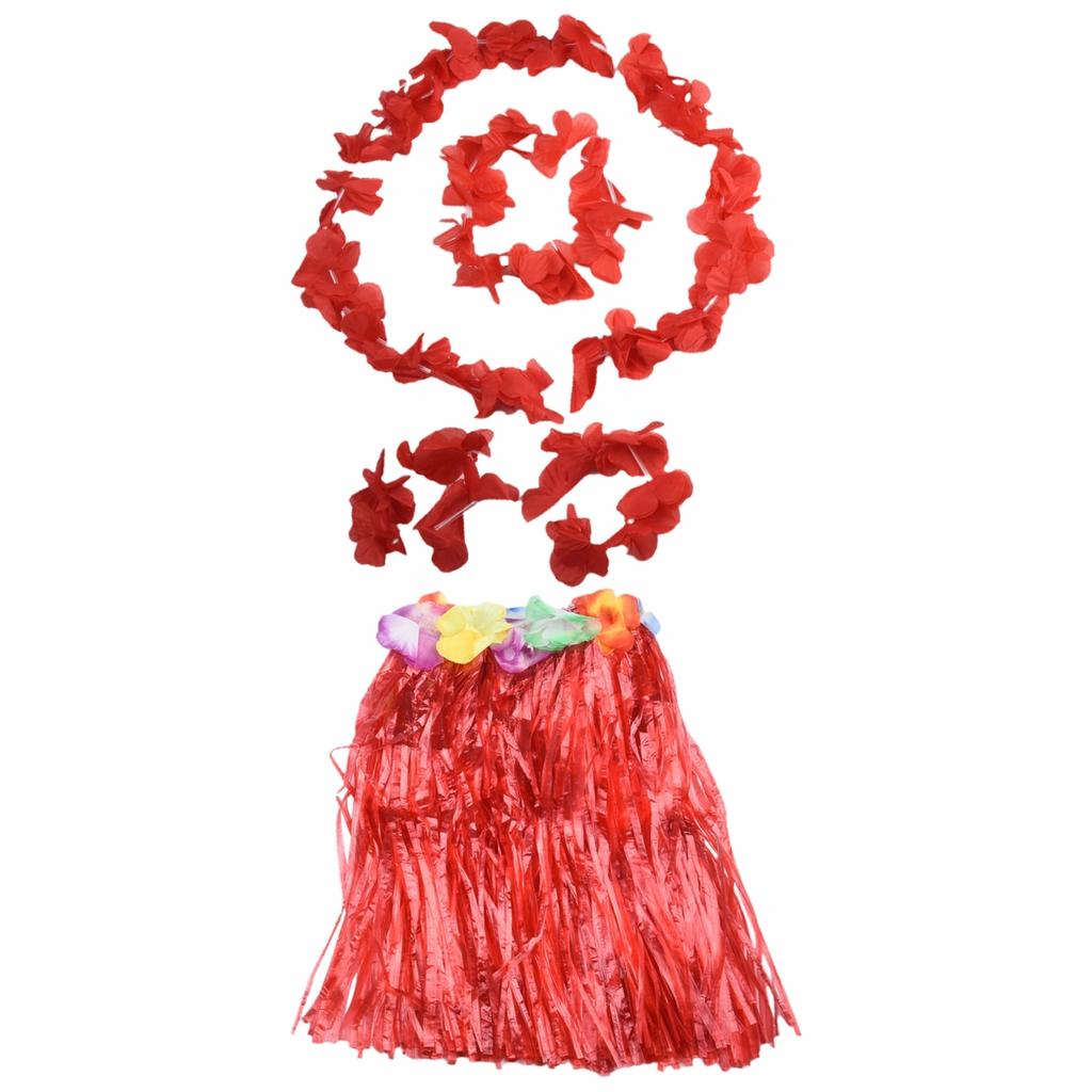 Kids Hawaiian Grass Lei Skirt Flower Wristband Garland Fancy-Costume Suit New