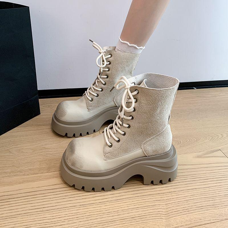 

British style thick-soled heightening Martin boots women s autumn yellow boots 2025 popular super hot new small locomotive short boots 40 абрикосовый
