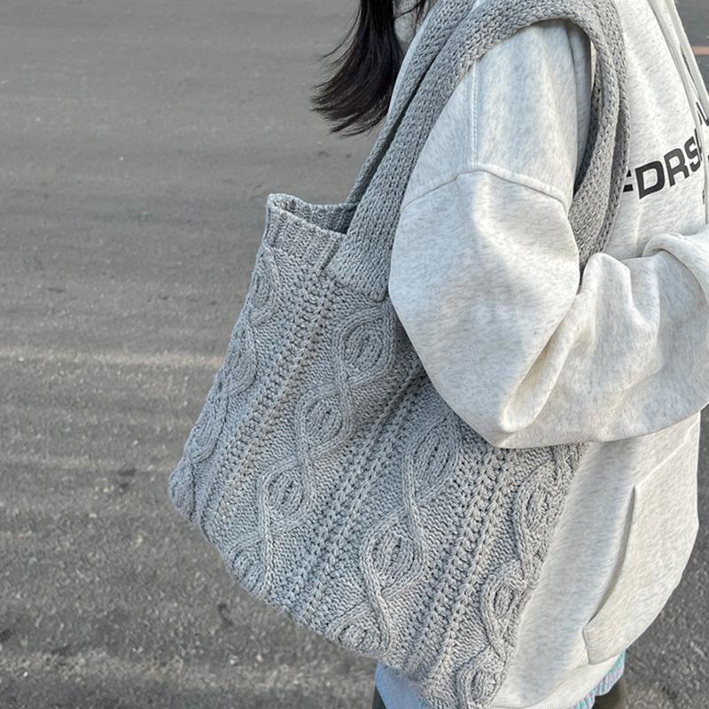 Yogodlns Women Hollow Out Knitted Tote Handbag Solid Color Top Handle Woven Beach Lightweight Elegant Portable Crochet Shoulder Bag