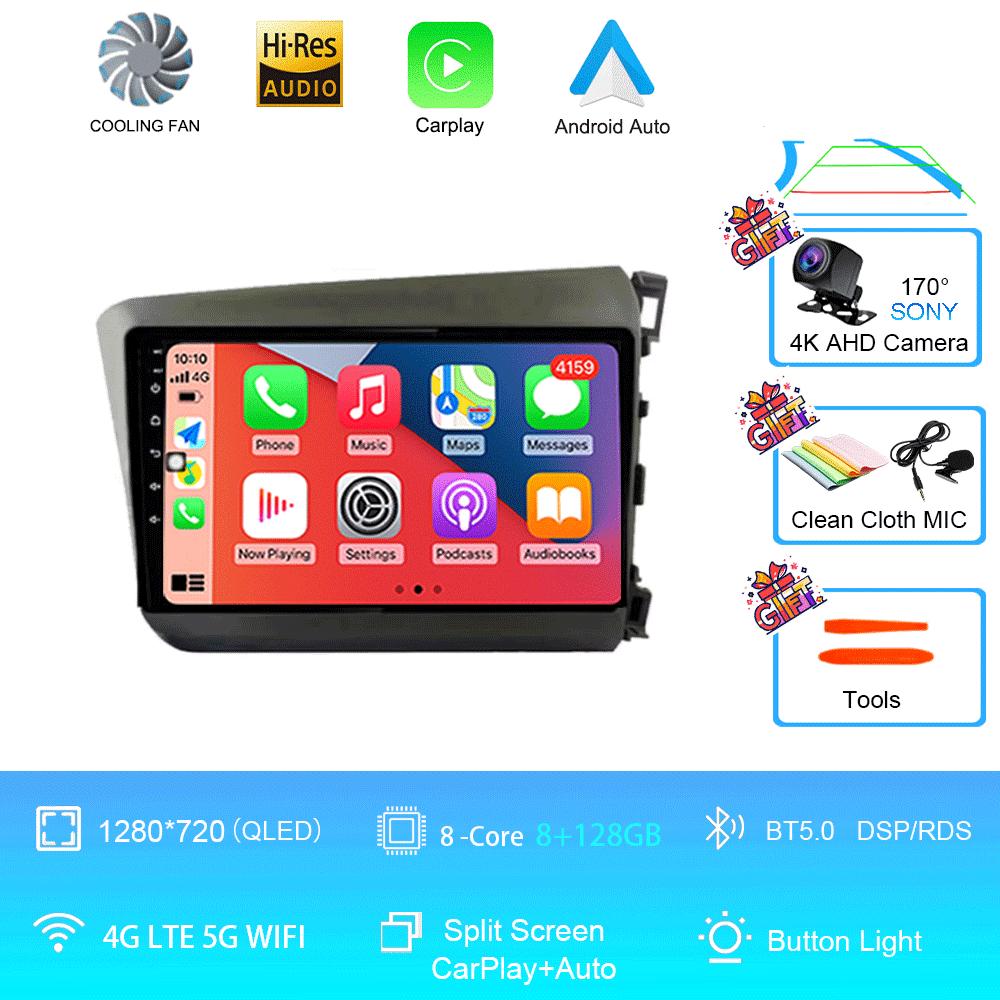 Car Radio Android 14 For Honda Civic 2012 2013 2014 2015 Stereo Wireless Carplay Multimedia Video Player Navigation GPS Wifi IPS