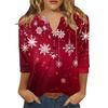 Women's T Shirt Christmas Print Button 3/4 Sleeve Daily Weekend Fashion Basic V- Neck Regular Top