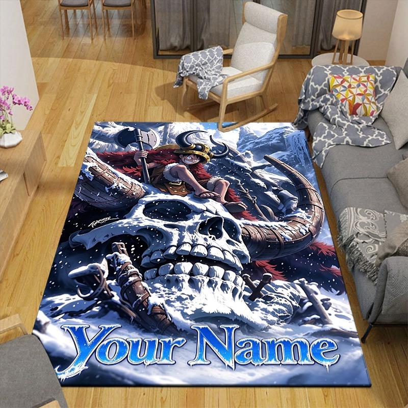 Custom 1Pc Anime Girl Giant Skull Flannel Personalized Rug Non Slip Floor Mat Soft Carpet for Living Bedroom Office Home Decor Gift