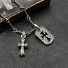 Crowe Necklace Sterling Silver Old Vintage Full Diamond Cross Double Pendant Hip Hop Niche Sweater Chain
