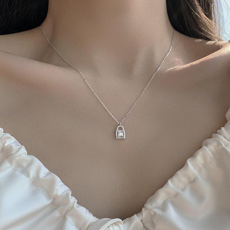 

Флэш-бриллиантовый замок, ожерелье, женский темперамент, дизайн, смысл, ключица, цепочка