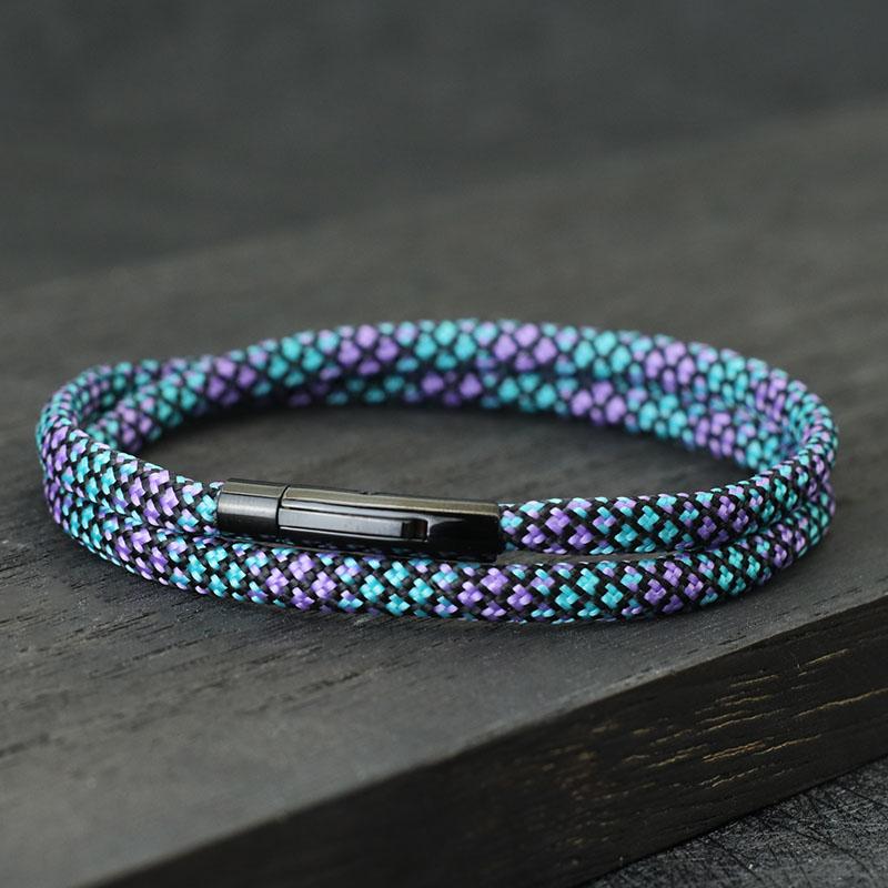 

New Fashion Double Layer Paracord Rope Bracelet Men Stainless Steel Snap Fastener Camping Survival Braclet Beach Surfer Pulseras S 17.5cm 6.9Inch