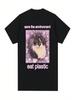 Salva el Medio Ambiente Come Plástico Lindo Gato Gráfico Camiseta Divertida Mujeres Cuello Redondo Ropa Tops Verano Casual Suave Camisetas