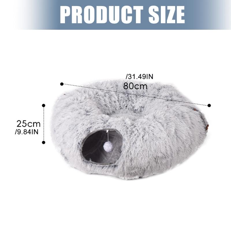 Soft Plush Foldable Cats Bed Tunnel with Space Saving Providing Warmth and Entertainment for Cats Indoor or Outdoors