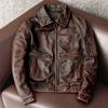 Vintage A2 Flight Jacket Mens Distressed Leather Bomber Jacket Retro Brown Cowhide Biker Coat