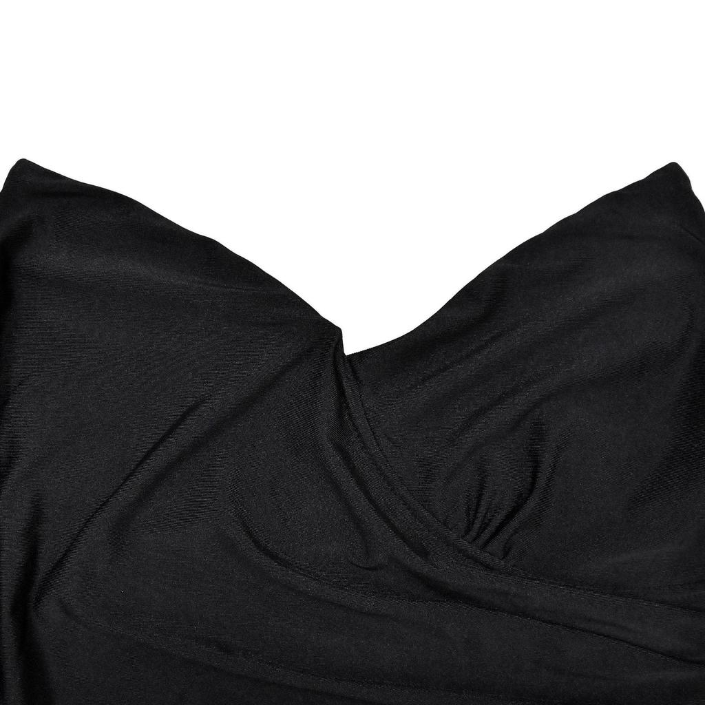 Gefaltetes rückenfreies langes Kleid mit Schlitz - Unifarben Damenmode (Europa & Amerika) C6797.