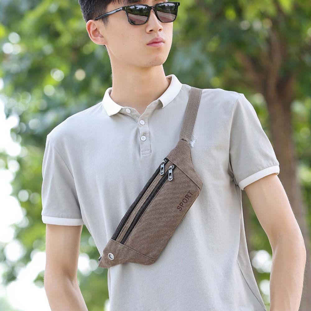 Casual Solid Color Canvas Outdoor Waist Belt Bag Canvas Bags Money Pouch Chest Bag Waist Packs