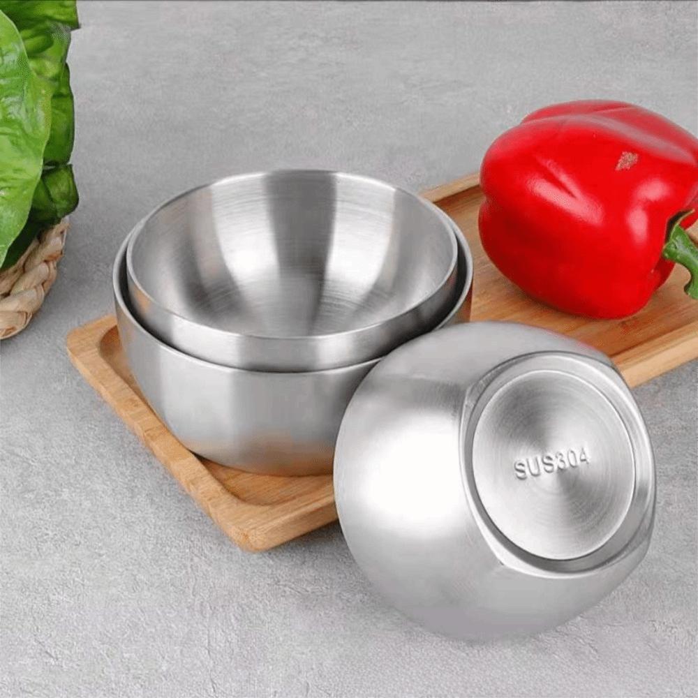 Anti-scalding Korean Style Stainless Steel Rice Bowl Double Layer Soup Bowl Kimchi Bowl Restaurant
