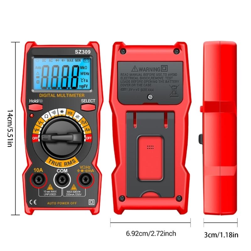 SZ309 Voltage Current Tester 1999 Counts Multimeter Multi Tester with Backlit Buzzer Ohmmeter Voltmeter