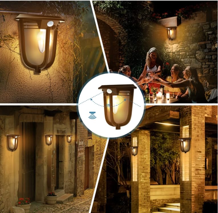 KAWELL Outdoor Solar Sensor Light, Entryway Light, E14 COB Bulb, High-Capacity Battery, High Brightness, Retro Style, IP54 Waterproof, Automatic Light