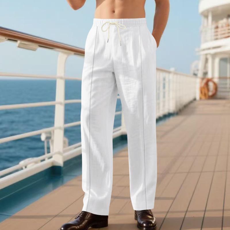 Autumn Loose-Fit Breathable Linen Casual Men's Minimalist Trendy Relaxed Beach Trousers