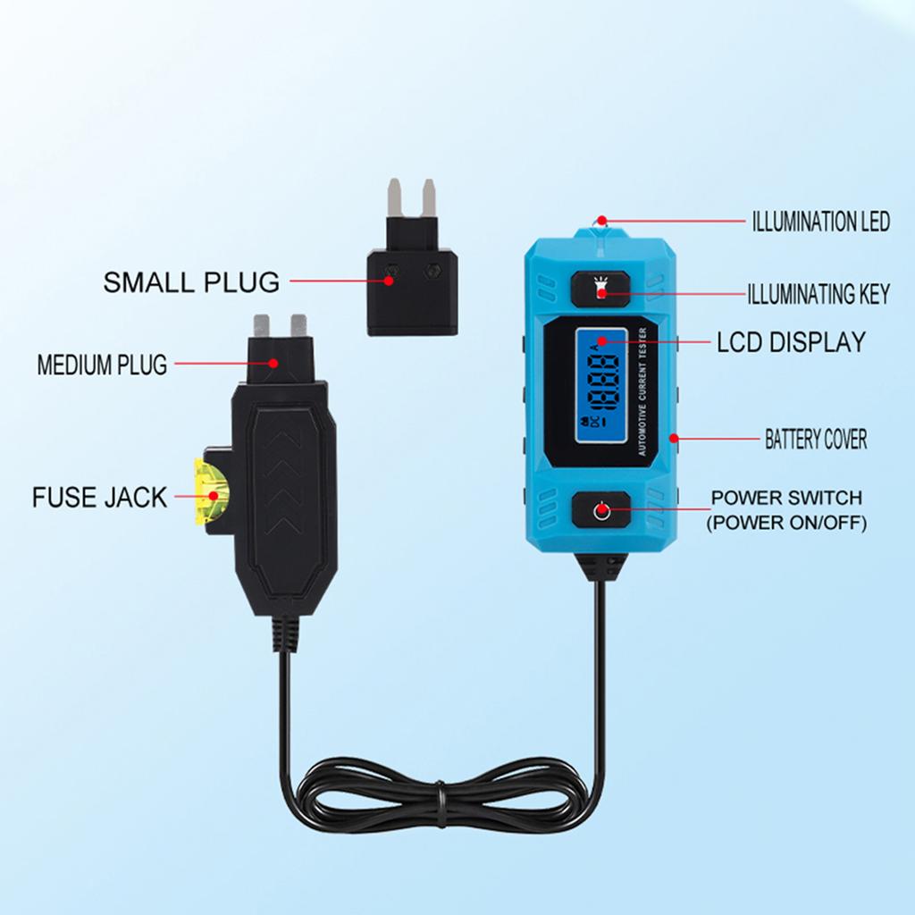 Car Fuse Current Tester 20A 48V Automotive Circuit Fault Probe Detector with LCD Backlight LED Flashlight Comes with