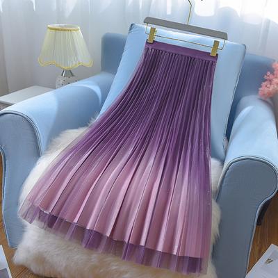 Fashionable Gradient Mesh Skirt for Women, High Waist Pleated Skirt with A-Line