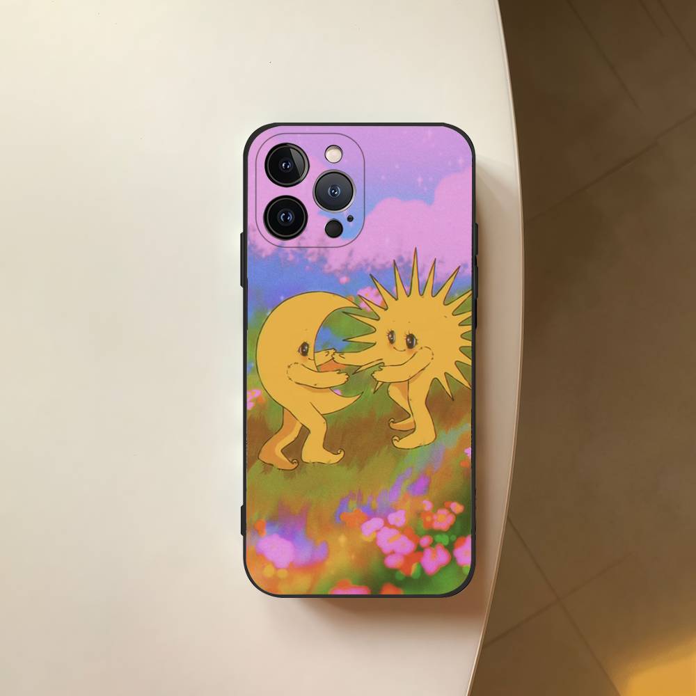 The Sun and the Moon Embrace Square Matte Silicone Case For Iphone17 Air 16 15 14 13 12 11 Pro Max Plus Matte Basic Cover Case
