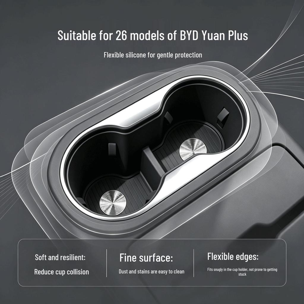 Compatible Silicone Protective Pad for BYD Yuan PLUS Center Console Cup Holder (Fits 26 Models)