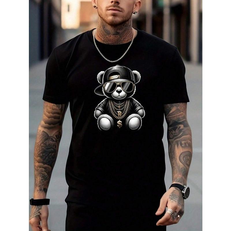 

European sizes Cartoon Bear Pattern Printing, Men S Casual T-Shirt,Short-Sleeved Shirt in Spring And Summer, Stylish And Versatile. 4XL чорний