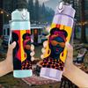 1PC Three Black Women Ethnic Art Print 750ml Color Plastic Sports Water Bottle Leakproof Flip Straw Lid Suitable for Sports Office Home Use