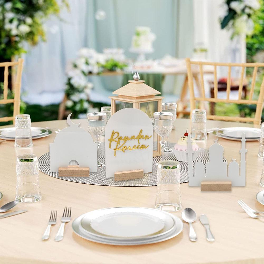 Ramadan Countdown Calendar Wooden Base Tabletop Ornaments For Home Islamic Decoration Muslim Pa P1H6