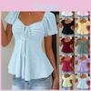 Sexy Tunnelzug Damen Gebunden V-Ausschnitt Kurzarm T-Shirt Top