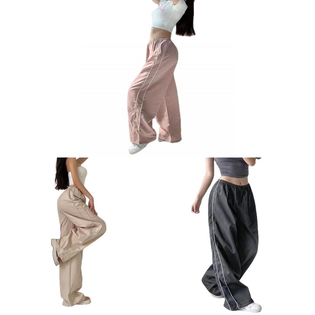 Streetwear Casual Pants With Elastic Waist For Women 2025 Summer Loose Fit Cotton Blend