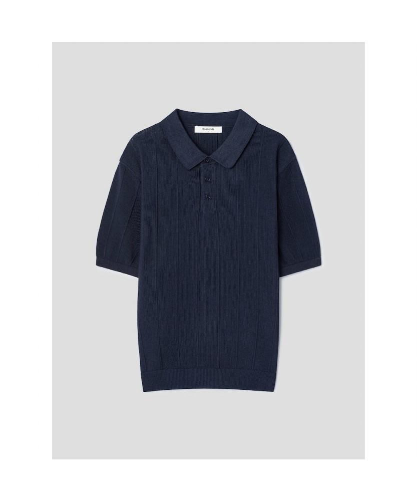 8seconds Cool Touch Textured Collar Short Sleeve Knit Navy