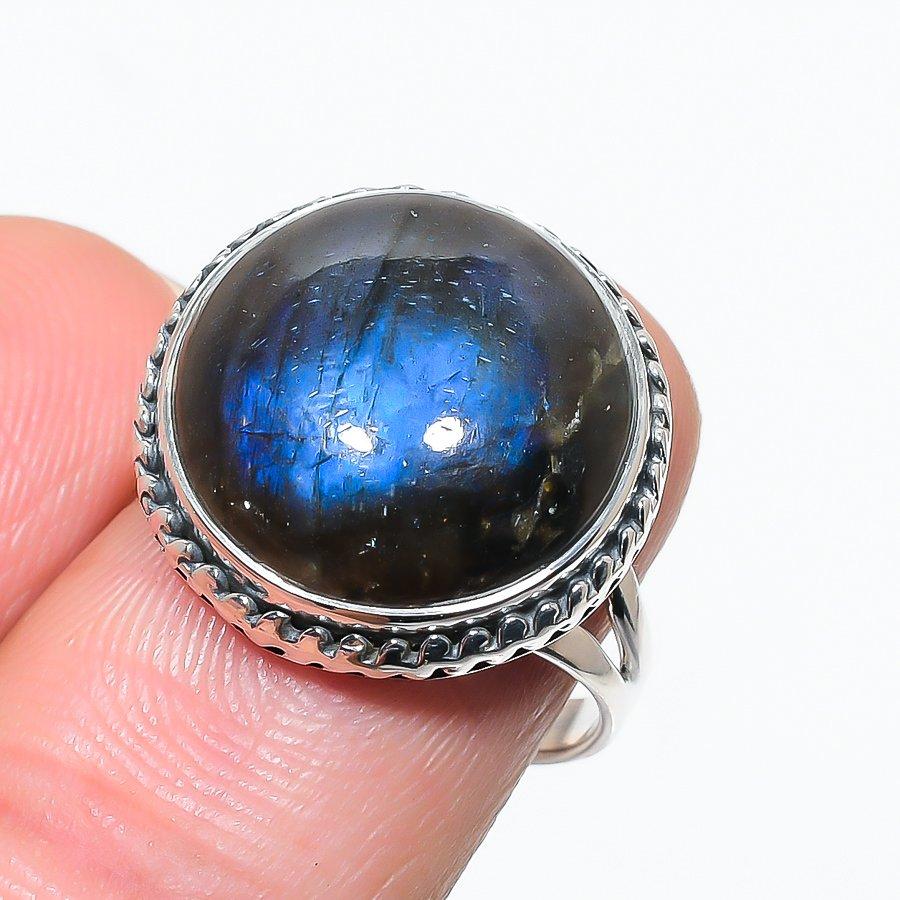 Natural Labradorite Gemstone 925 Solid Sterling Silver Jewelry Ring Size 8 R2a49