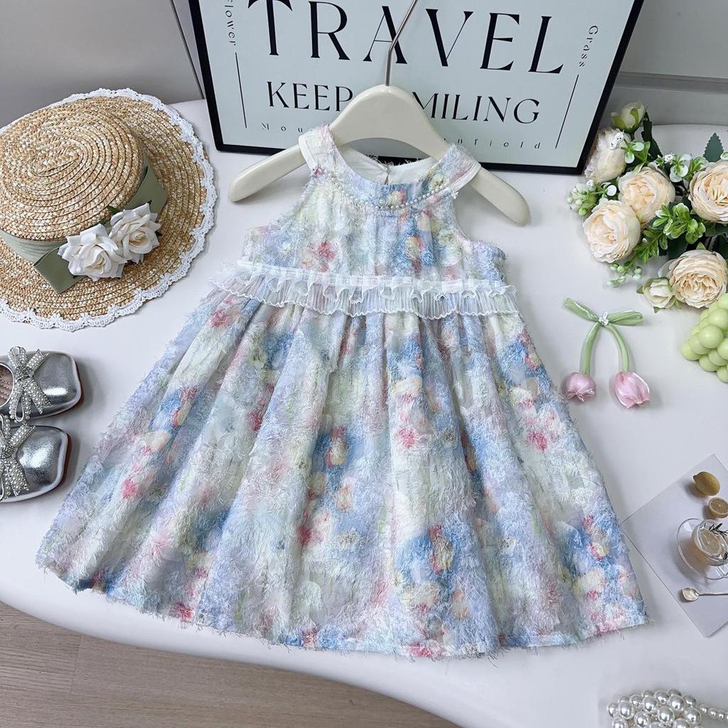 Summer Floral Girls' Sleeveless Dress - Stylish Little Girl's Dress AXB707