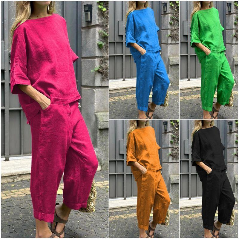 Women's Shirt Set2025 Summer New Arrival Women's Plus Size Cotton Linen Shirt Outfit High Waist Loose Pants