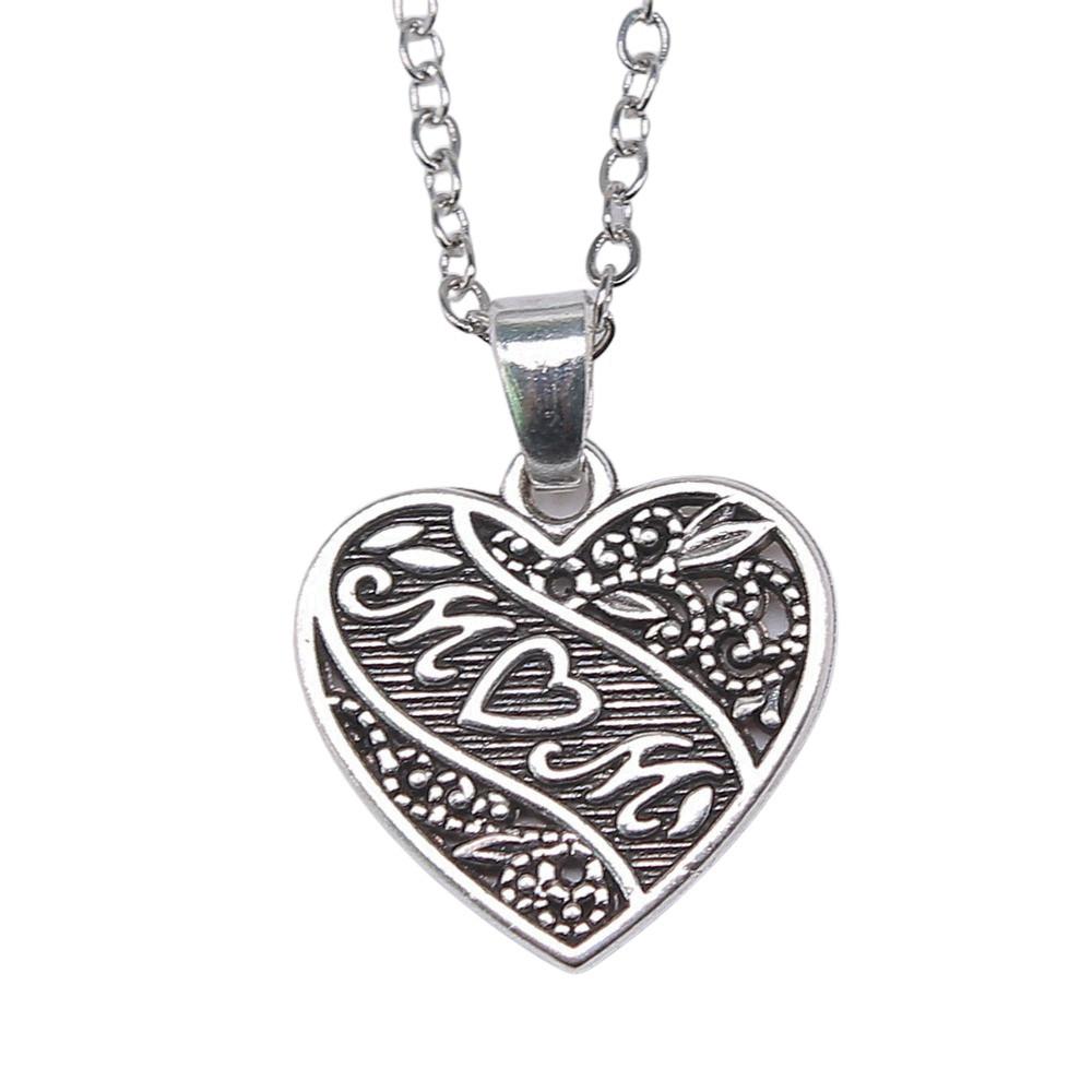 Ornate Angel With Heart Pendant Necklace Spiritual Faith Jewelry 40cm Short Chain