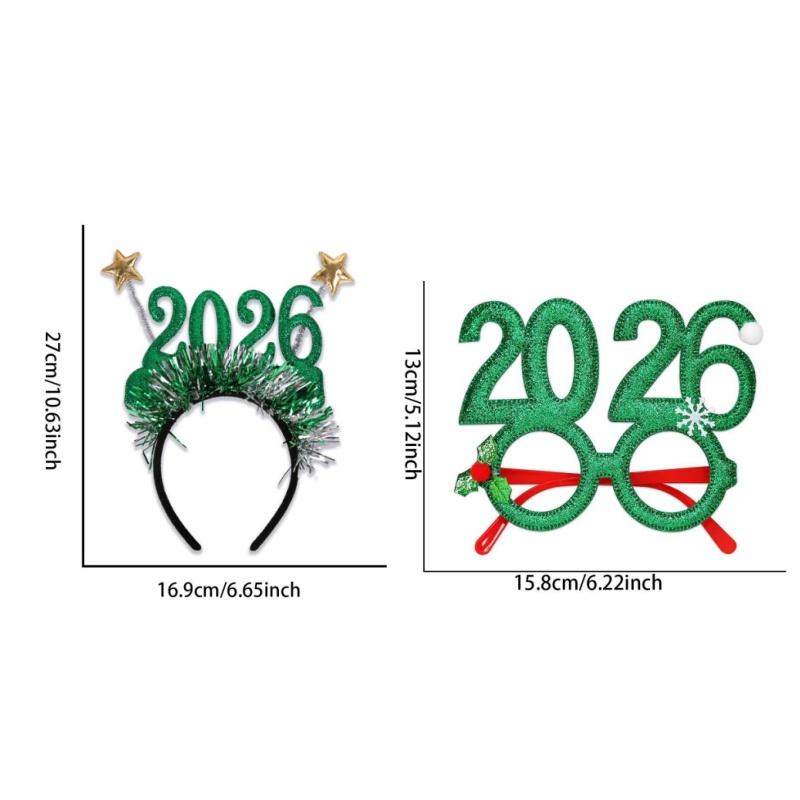 1/2Pcs 2026 New Year Headband Kids Adult Glitter Hair Accessories Funny Glasses Photo Props Christmas Decoration Gifts