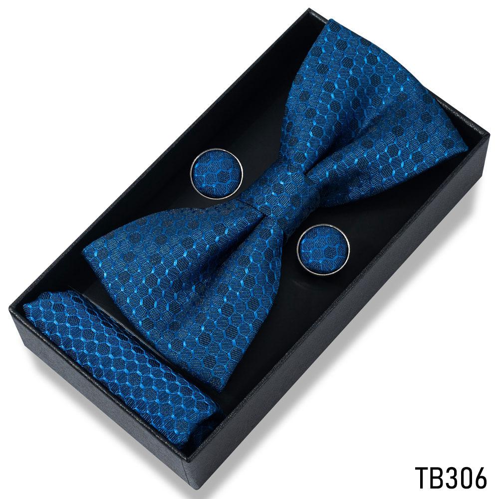 Classic Bowtie Bow Ties for Mens Butterfly Bowknot Pocket Square Cufflinks Suit Set Bussiness Accessories
