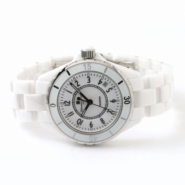 Salvatore Marra Ceramic Metal Watch SM23103-WHA Date Display Water Resistant White Ceramic Case & Band