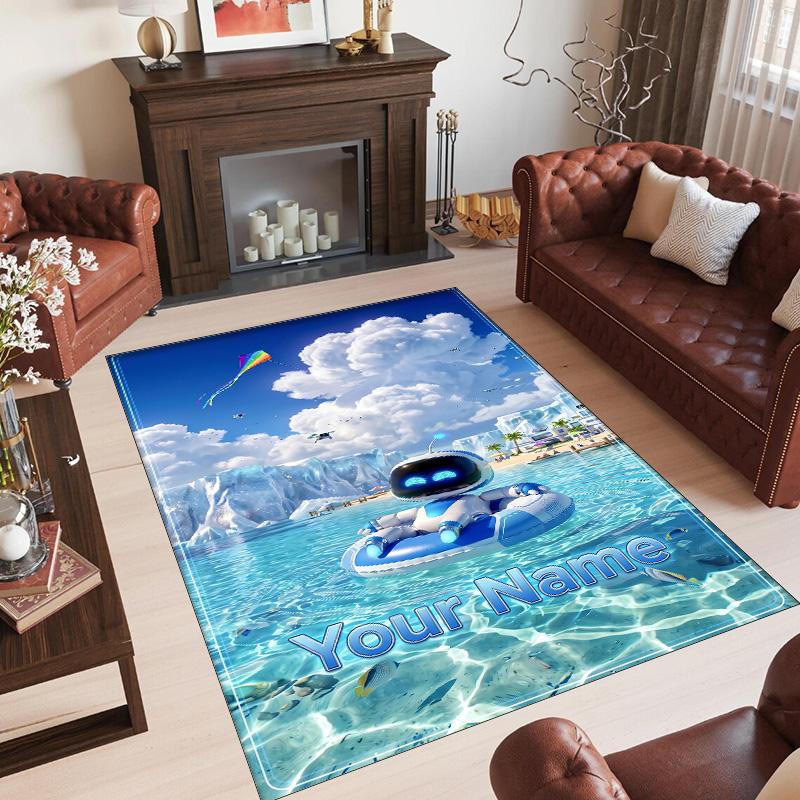 Personalized Crystal Velvet Carpet Custom Name Text,Astro Bot Anti Slip Area Rug For Home Decoration