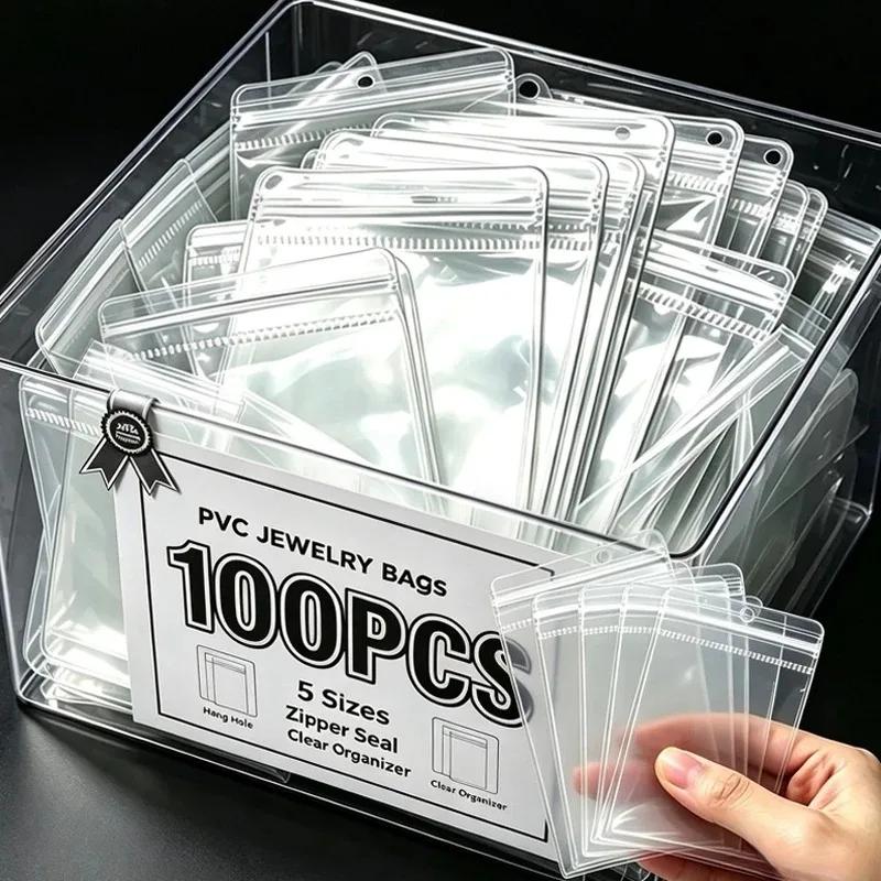 20-100 Stück PVC Schmuckaufbewahrung Selbstversiegelnde Beutel Handgemacht DIY Transparenter Beutel Seitenperforiert Kettentasche Anti-Oxidations-Beutel