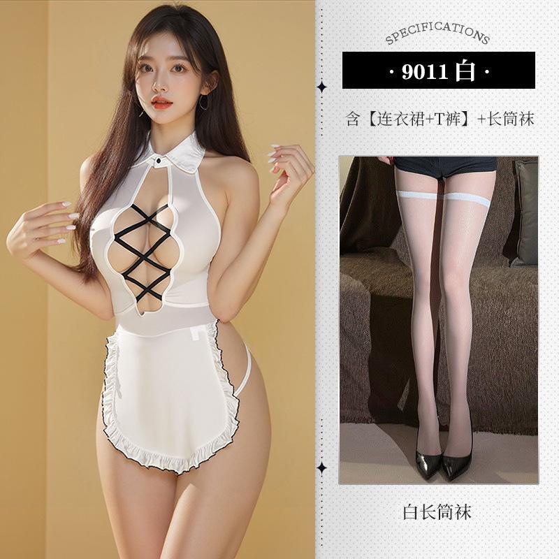 Large size sexy lingerie sweet beautiful woman servant outfit back hollow pure desire free uniform bed temptation suit
