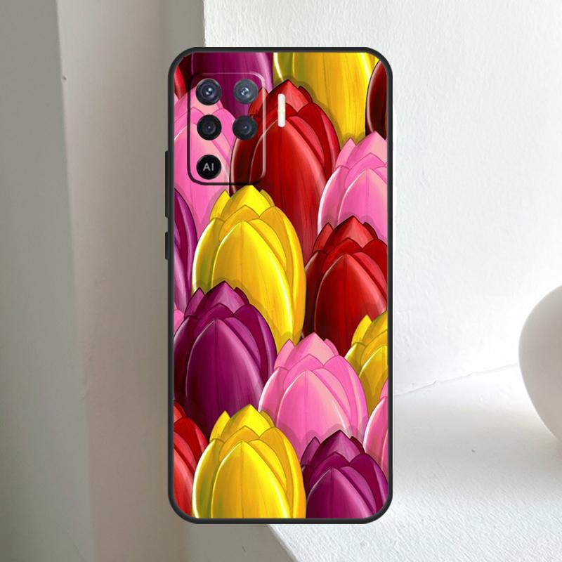 Tulips Flower Spring For OPPO A78 A98 A18 A38 A58 A5 A6 Pro A15 A17 A57 A16 A76 A96 A54 A74 A94 A40 A60 A80 Case
