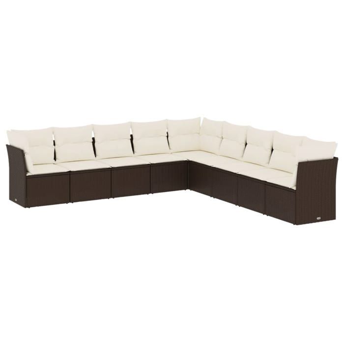 VidaXL Salon de Jardin avec Coussins 9 pcs, Canapés de Terrasse, Ensemble de Meubles de Patio, Mobilier d'Extérieur, Marron 3249622