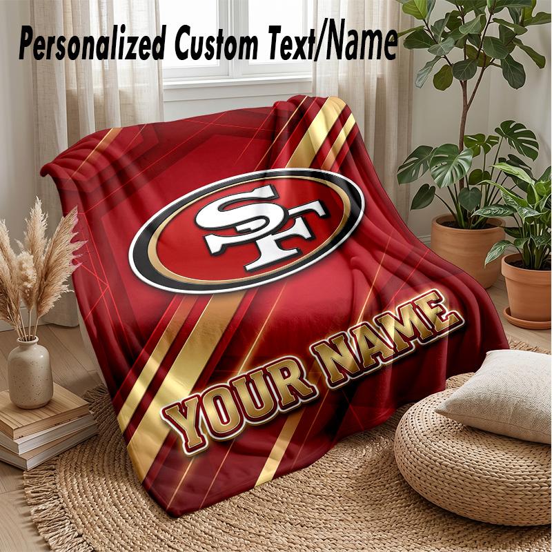 San Francisco 49ers Custom Flannel Throw Blanket Print Your Name Text Soft Warm Blanket Holiday Present
