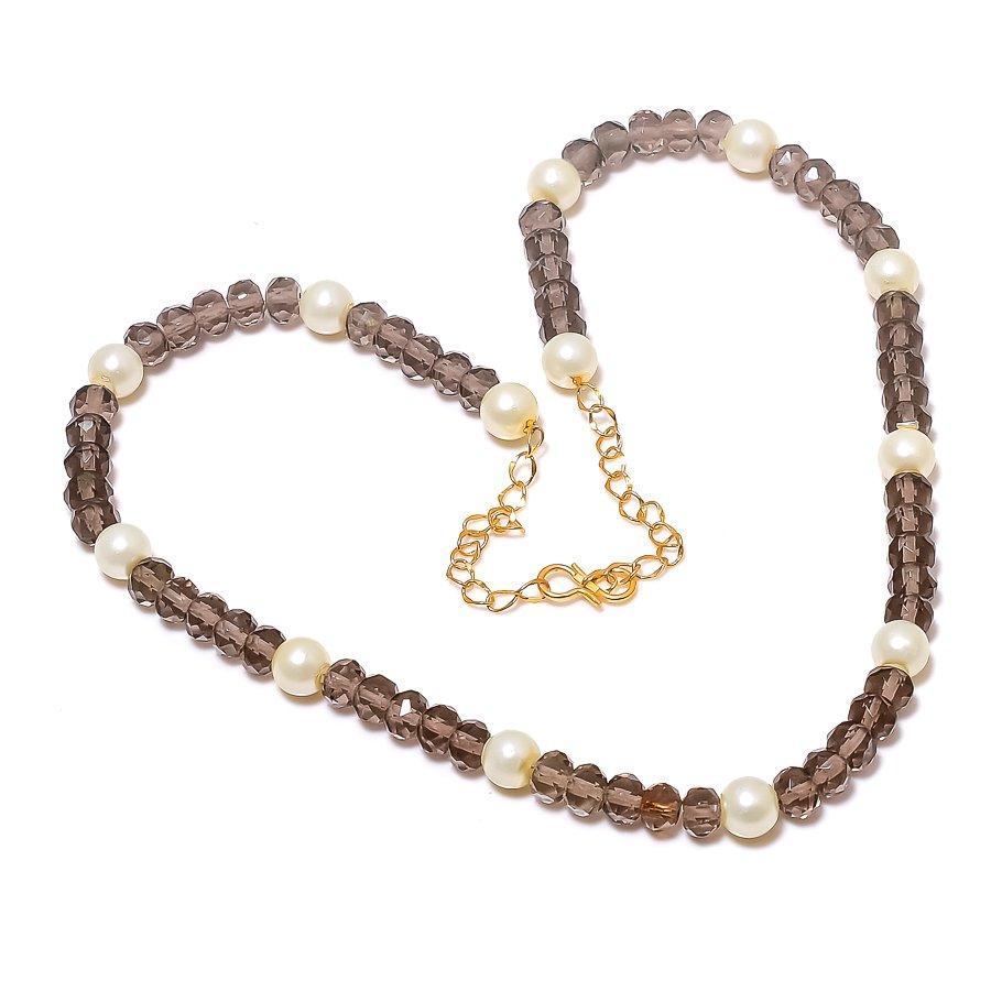 

Smoky Topaz, Pearl Gemstone 925 Sterling Silver Jewelry Necklace 20 KJ-1260