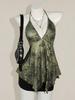 Top Halter Mariposa Azul Retro Americano - Dobladillo Irregular Estilo Fresco Camisola