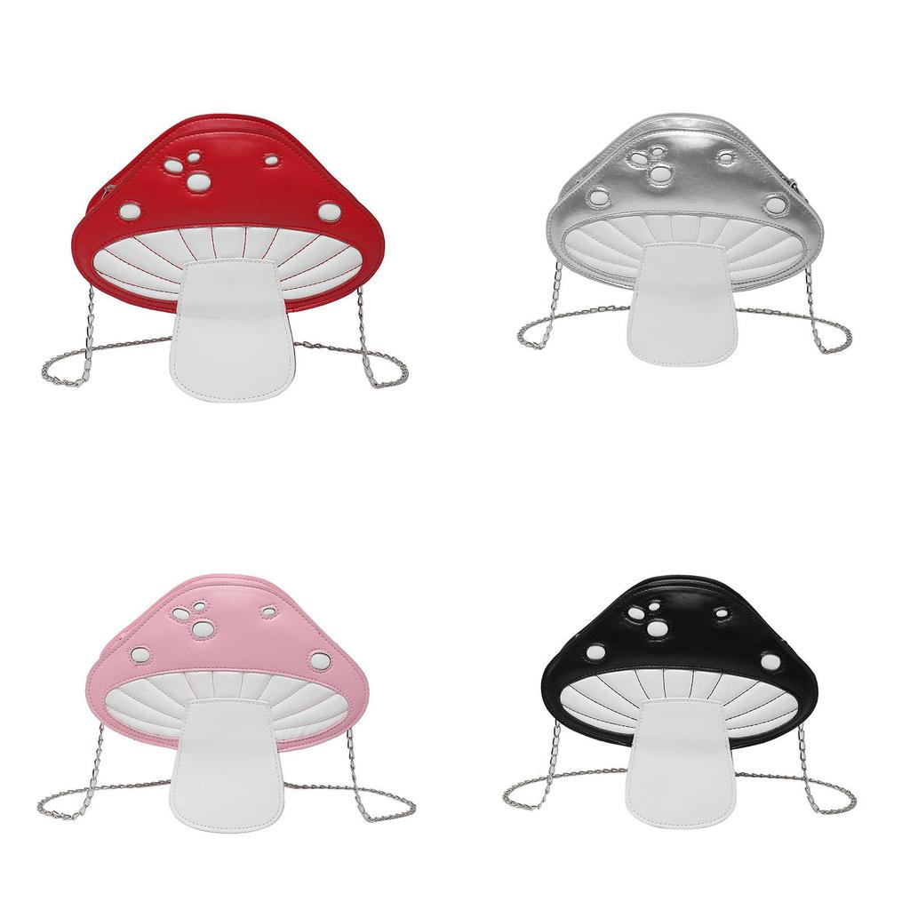 Cute Mushroom Design Soft Pu Round Bag With Chain Strap For Street Style Fashion