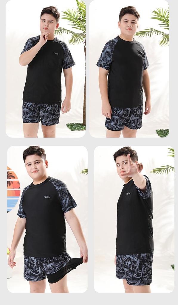 Two-Piece Quick-Dry Sun Protection Swimwear for Older Boys - Customizable Anti-Embarrassment Hot Spring Set (2026)