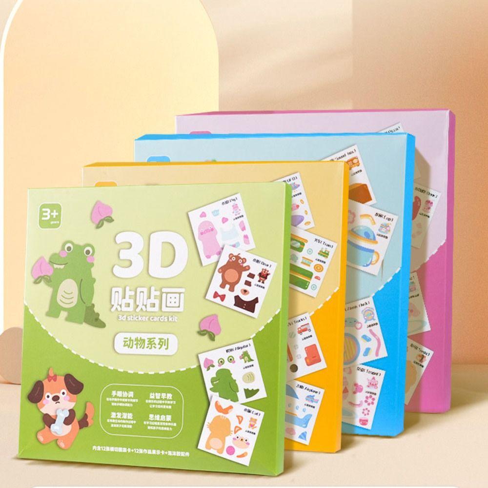 Handmade DIY Paste Material Kit Educational Toys Animals Sticker Book 3D EVA Stickers Books  Kids