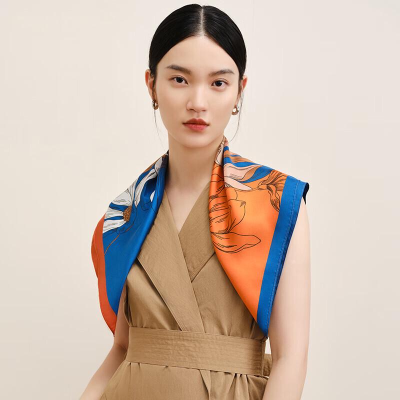 Wanshili Magnolia Rhyme 100% Mulberry Silk Square Scarf