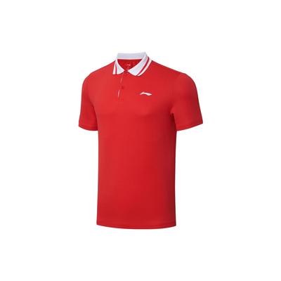 Li Ning Tennis de Table Série Rookie Logo Polo à Demi-Boutons Unisexe Polos Rouge Fleur de Cerisier AAYT033-2